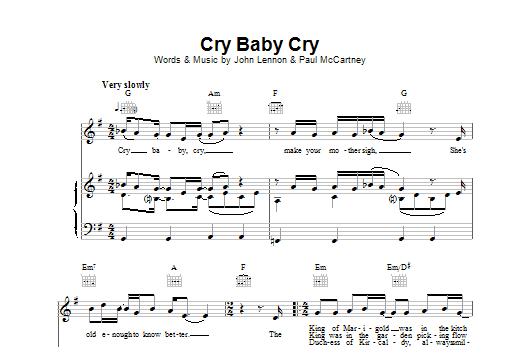 Cry Baby Cry (Piano, Vocal & Guitar Chords) von The Beatles