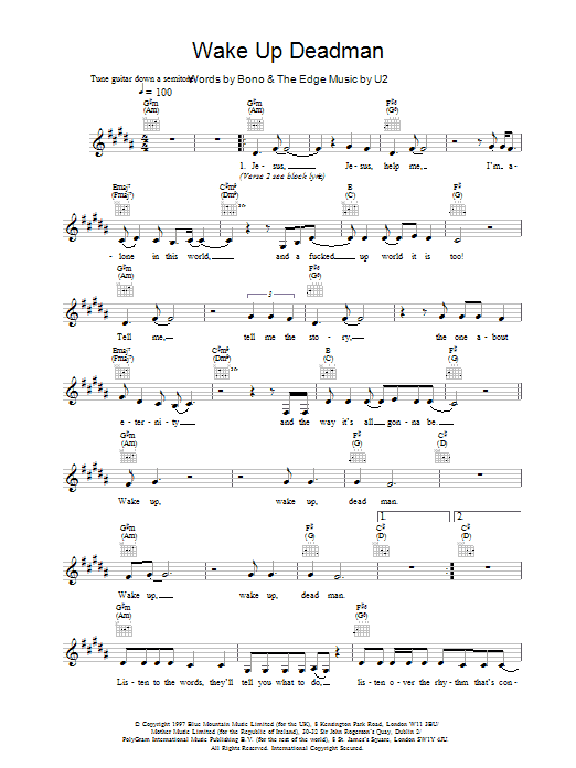 Wake Up Deadman (Lead Sheet / Fake Book) von U2