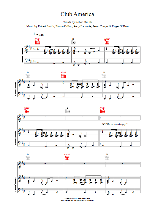 Club America (Piano, Vocal & Guitar Chords) von The Cure