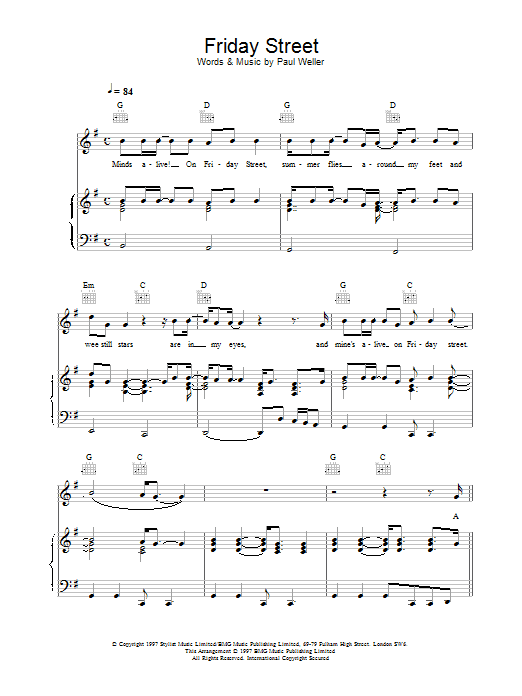 Friday Street (Piano, Vocal & Guitar Chords) von Paul Weller