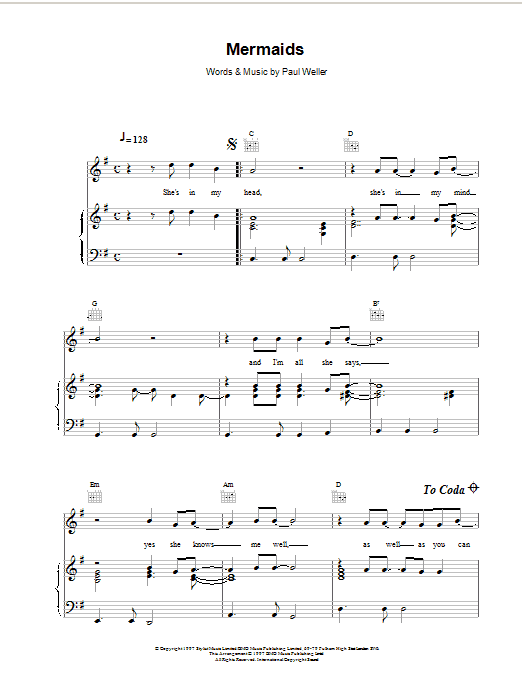 Mermaids (Piano, Vocal & Guitar Chords) von Paul Weller