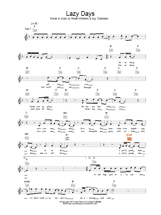 Lazy Days (Lead Sheet / Fake Book) von Robbie Williams