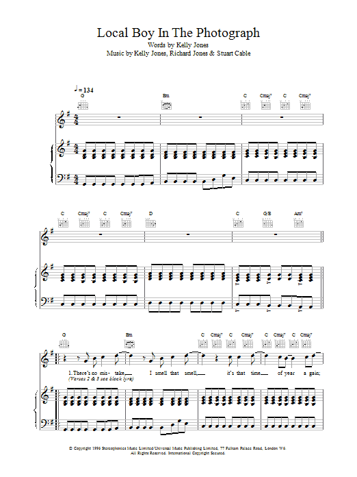 Local Boy In The Photograph (Piano, Vocal & Guitar Chords) von Stereophonics