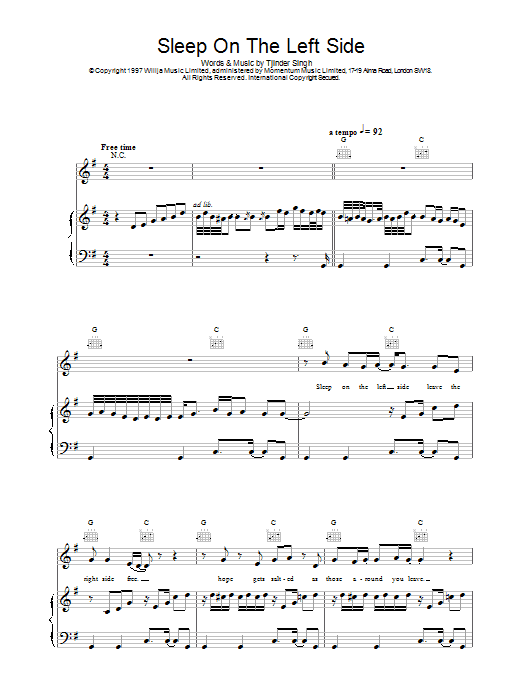 Sleep On The Left Side (Piano, Vocal & Guitar Chords) von Cornershop
