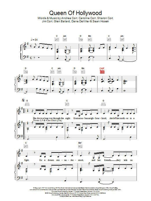 Queen Of Hollywood (Piano, Vocal & Guitar Chords) von The Corrs