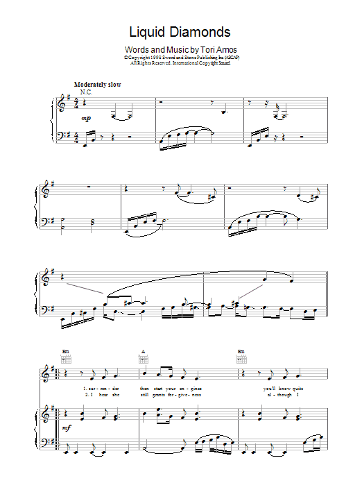 Liquid Diamonds (Piano, Vocal & Guitar Chords) von Tori Amos