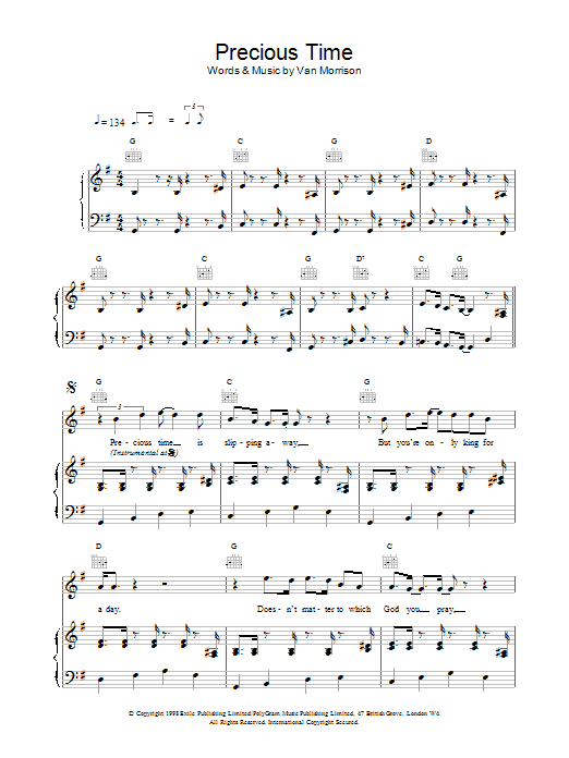Precious Time (Piano, Vocal & Guitar Chords) von Van Morrison