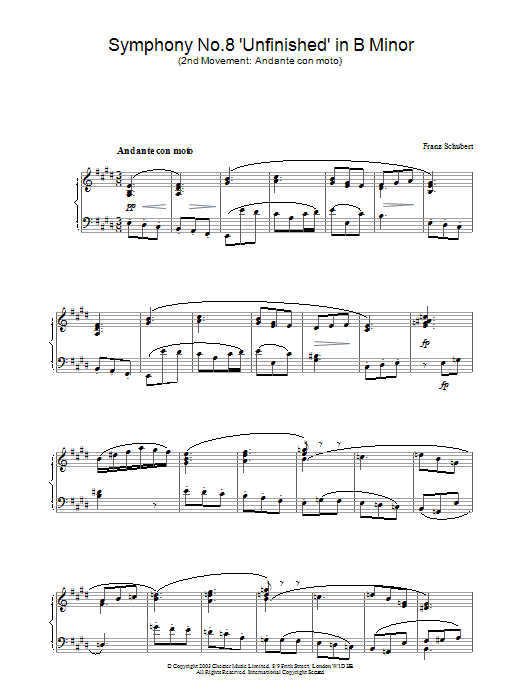 Symphony No.8 'Unfinished' in B Minor - 2nd Movement: Andante con moto (Piano Solo) von Franz Schubert