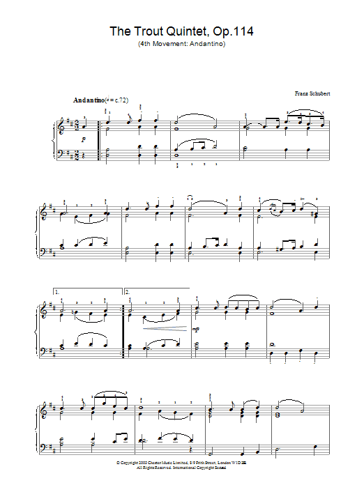 The Trout Quintet - 4th Movement: Andantino (Piano Solo) von Franz Schubert