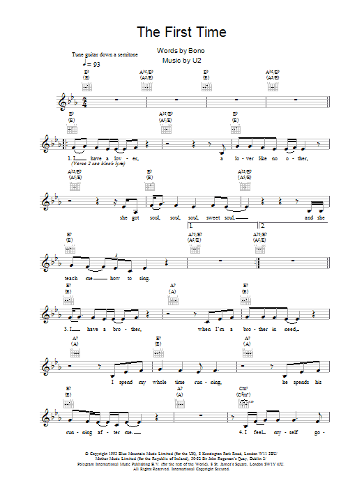 The First Time (Lead Sheet / Fake Book) von U2