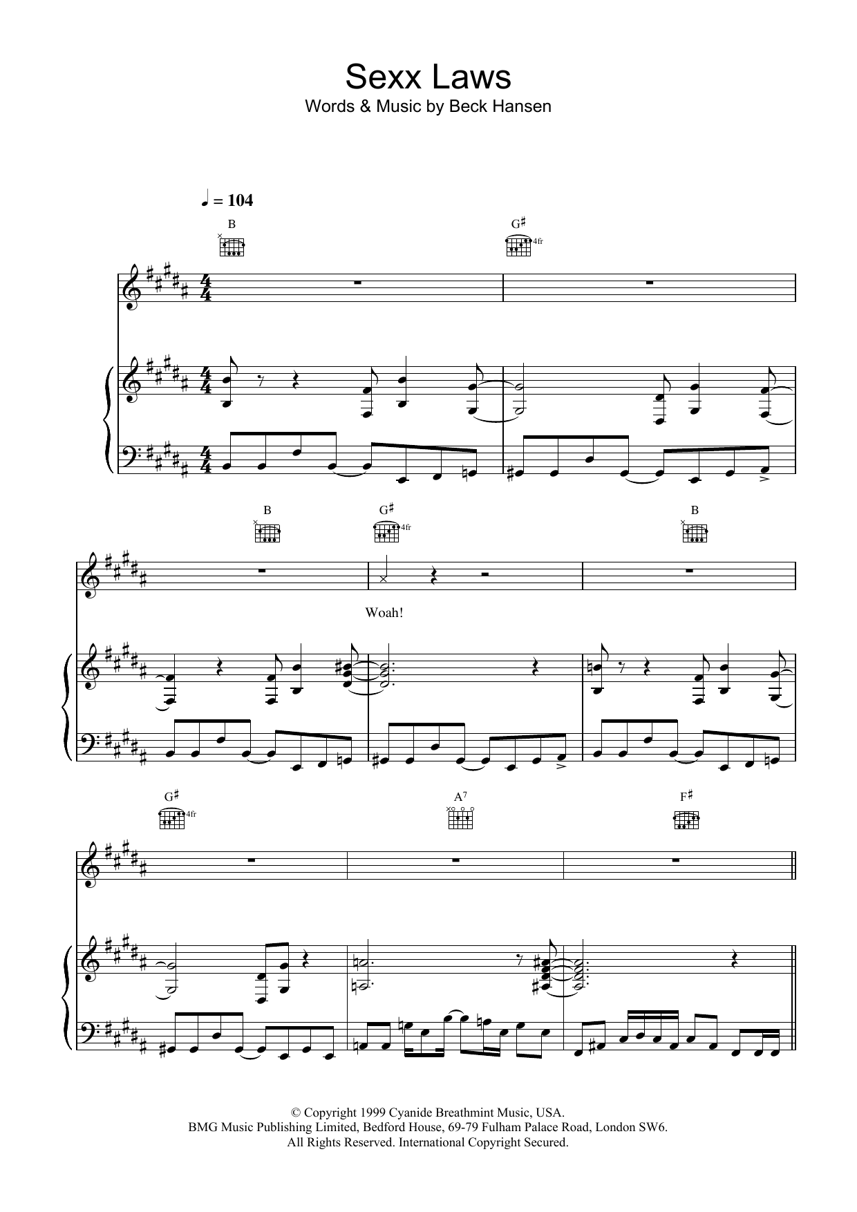 Sexx laws (Piano, Vocal & Guitar Chords) von Beck