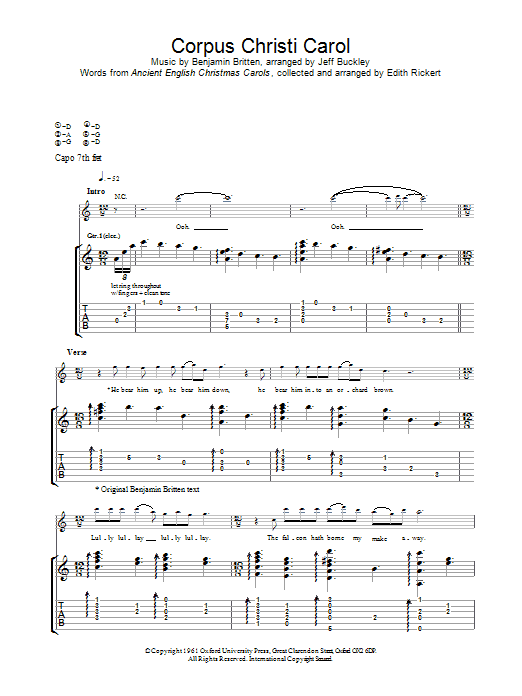 Corpus Christi Carol (Guitar Tab) von Jeff Buckley