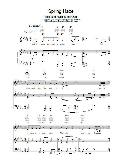 Spring Haze (Piano, Vocal & Guitar Chords) von Tori Amos