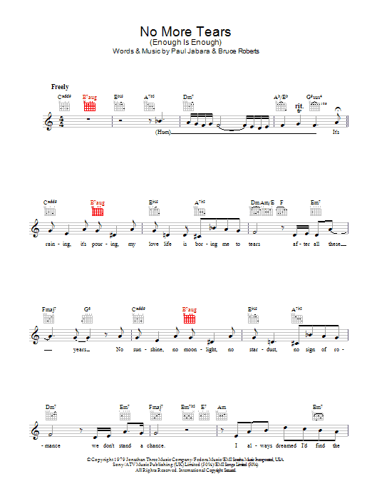 No More Tears (Lead Sheet / Fake Book) von Donna Summer