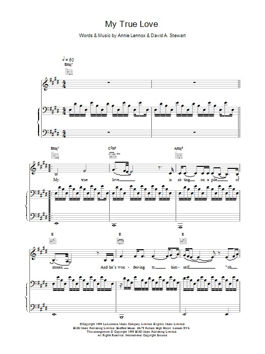 My True Love (Piano, Vocal & Guitar Chords) von Eurythmics