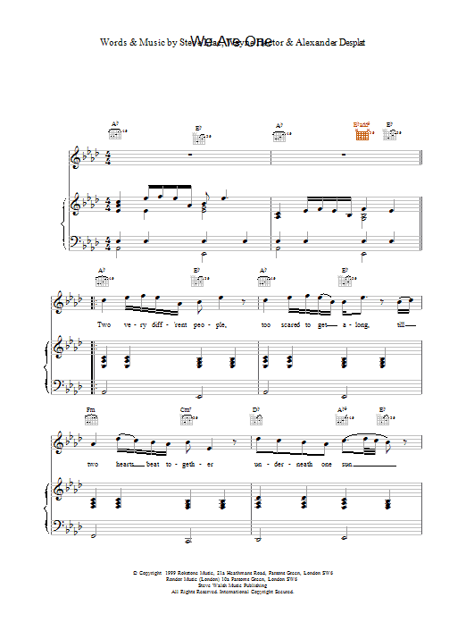 We Are One (Piano, Vocal & Guitar Chords) von Westlife