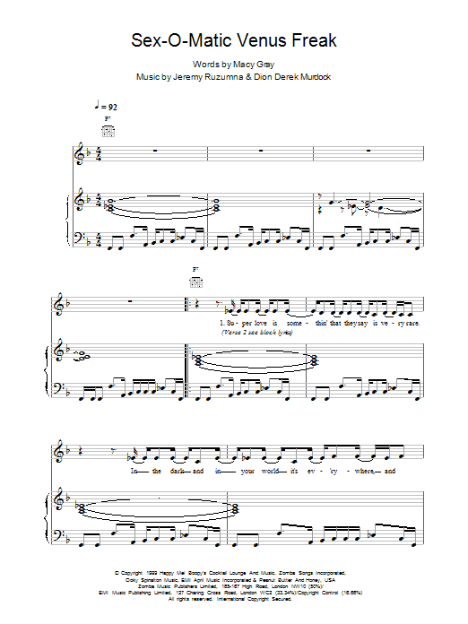 Sexomatic Venus Freak (Piano, Vocal & Guitar Chords) von Macy Gray
