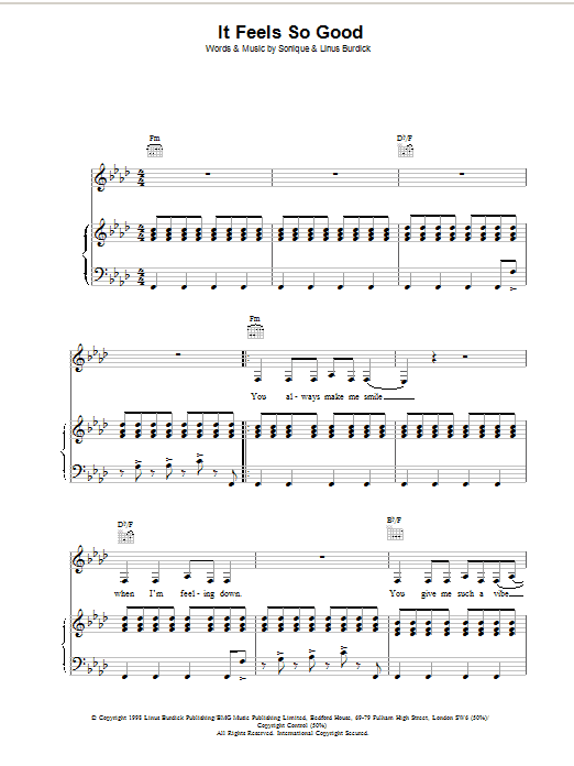 It Feels So Good (Piano, Vocal & Guitar Chords) von Sonique