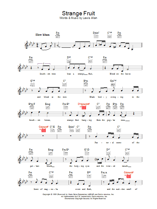 Strange Fruit (Lead Sheet / Fake Book) von Billie Holiday