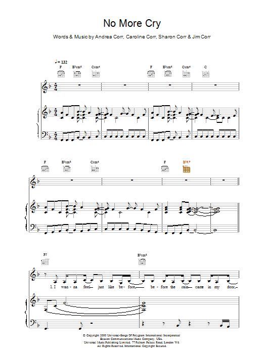 No More Cry (Piano, Vocal & Guitar Chords) von The Corrs
