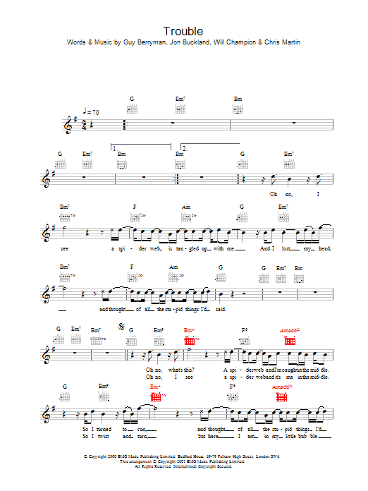 Trouble (Lead Sheet / Fake Book) von Coldplay