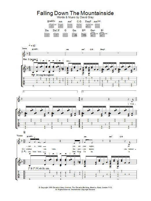 Falling Down The Mountainside (Guitar Tab) von David Gray