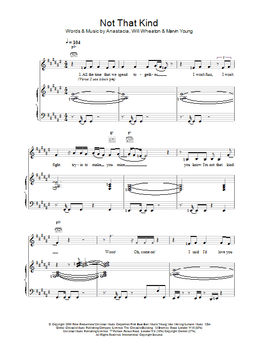 Not That Kind (Piano, Vocal & Guitar Chords) von Anastacia