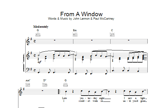 From A Window (Piano, Vocal & Guitar Chords) von Billy J. Kramer