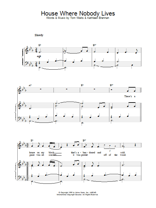 House Where Nobody Lives (Piano, Vocal & Guitar Chords) von Tom Waits