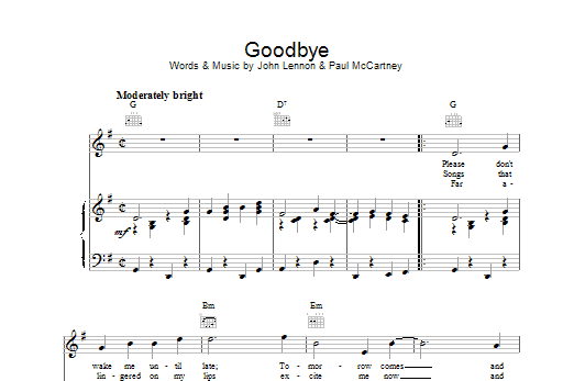 Goodbye (Piano, Vocal & Guitar Chords) von The Beatles