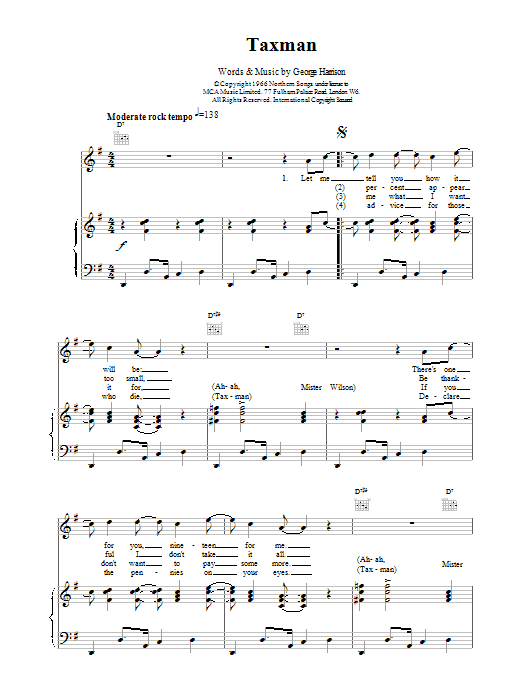 Taxman (Piano, Vocal & Guitar Chords) von The Beatles