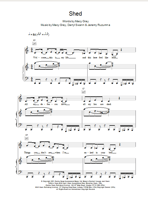 Shed (Piano, Vocal & Guitar Chords) von Macy Gray