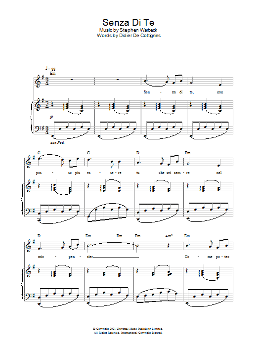 Senza Di Te (Piano Solo) von Stephen Warbeck