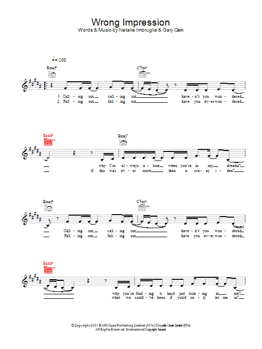 Wrong Impression (Lead Sheet / Fake Book) von Natalie Imbruglia