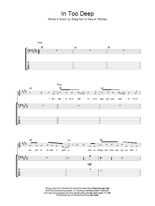 In Too Deep (Bass Guitar Tab) von Sum 41