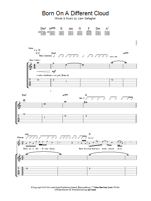 Born On A Different Cloud (Guitar Tab) von Oasis