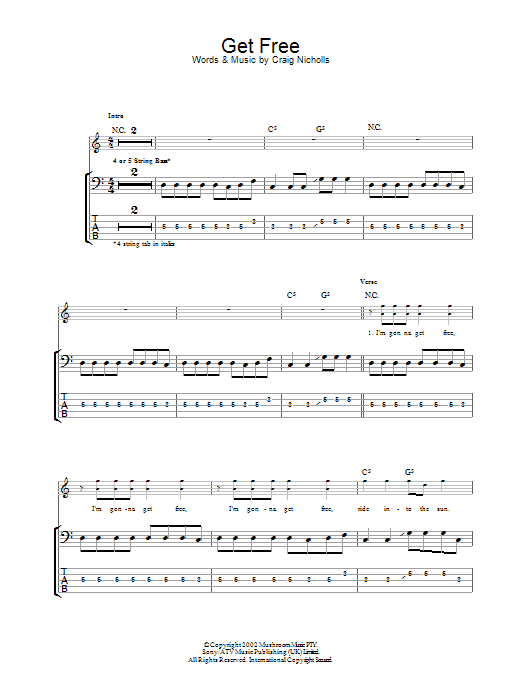 Get Free (Bass Guitar Tab) von The Vines