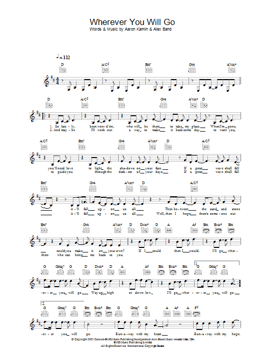 Wherever You Will Go (Lead Sheet / Fake Book) von The Calling