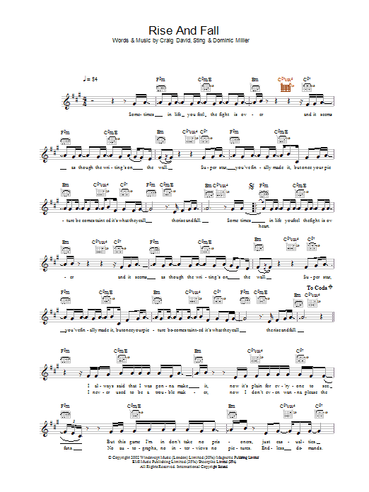 Rise And Fall (Lead Sheet / Fake Book) von Craig David