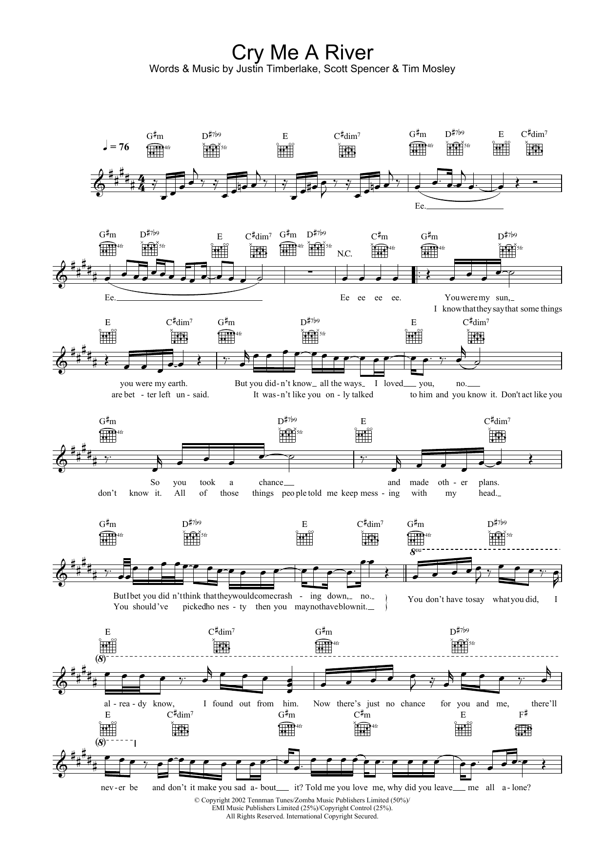 Cry Me A River (Lead Sheet / Fake Book) von Justin Timberlake