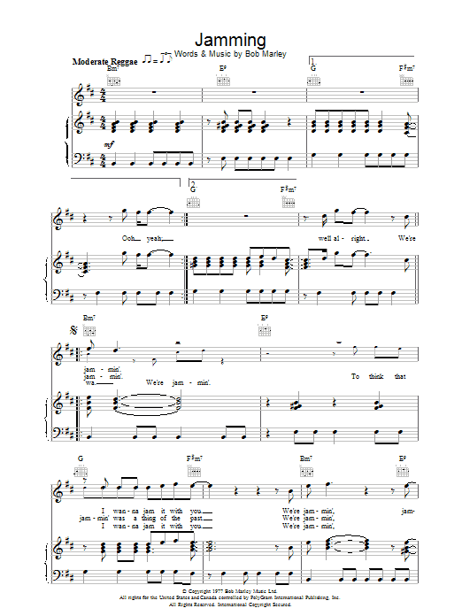 Jamming (Piano, Vocal & Guitar Chords) von Bob Marley