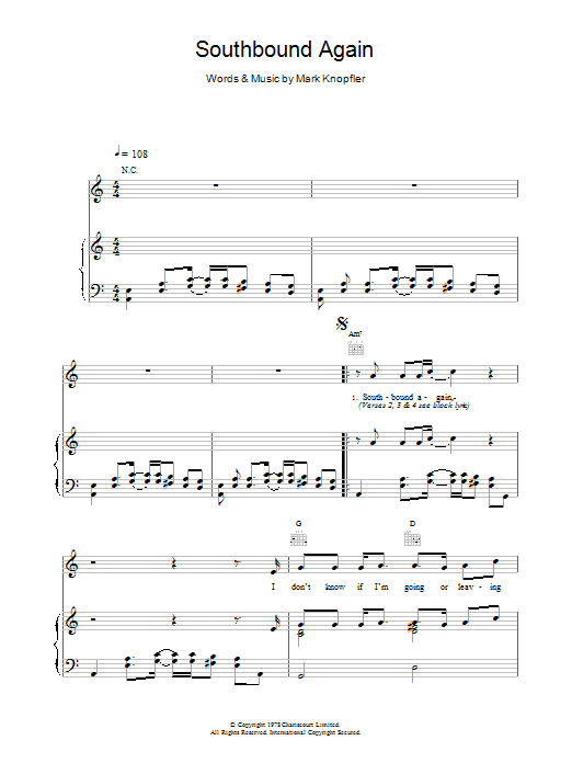 Southbound Again (Piano, Vocal & Guitar Chords) von Dire Straits