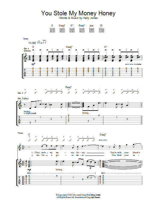 You Stole My Money Honey (Guitar Tab) von Stereophonics