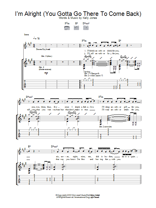 I'm Alright (You Gotta Go There To Come Back) (Guitar Tab) von Stereophonics