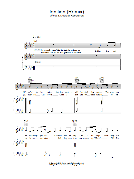 Ignition (Remix) (Piano, Vocal & Guitar Chords) von R Kelly