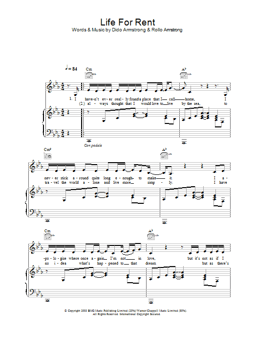 Life For Rent (Piano, Vocal & Guitar Chords) von Dido