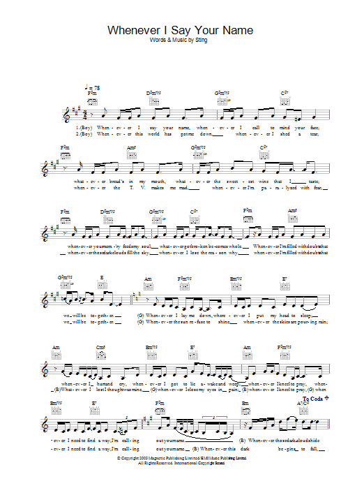 Whenever I Say Your Name (Lead Sheet / Fake Book) von Sting