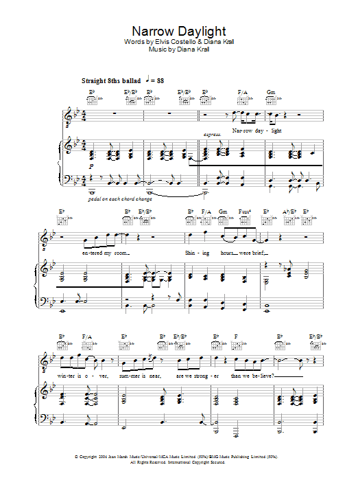 Narrow Daylight (Piano, Vocal & Guitar Chords) von Diana Krall