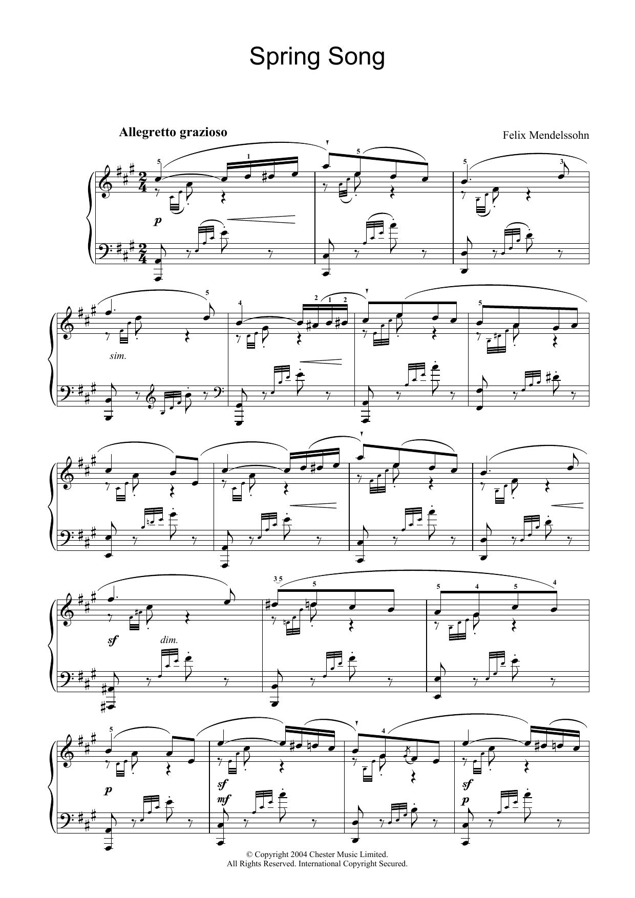 Spring Song, from Songs Without Words, Op.62 (Piano Solo) von Felix Mendelssohn