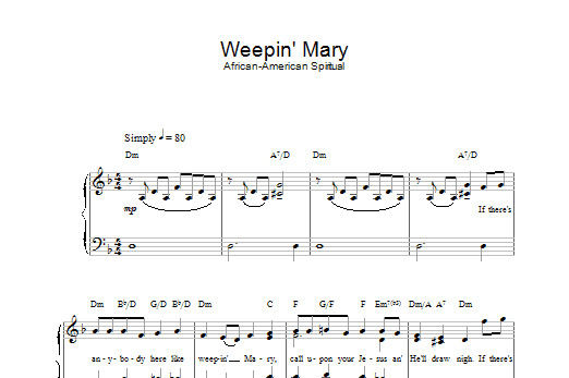 Weepin' Mary (Piano, Vocal & Guitar Chords) von African-American Spiritual